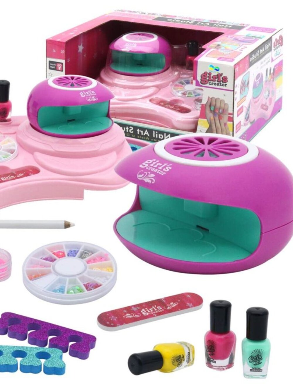 Kids Glamour Makeup Kit, Pretend Play Cosmetic Beauty Set with Nail Dryer - Picture 4 of 10